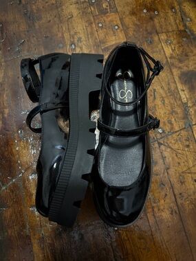 Jessica Simpson Black Patent Mary Jane Platform Shoes with Ankle Strap